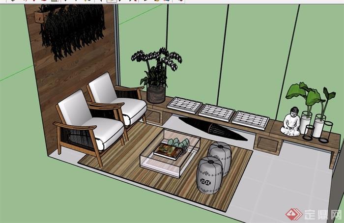 现代风格详细的休闲阳台设计su模型