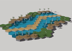 现代风格独特水池水景设计SU(草图大师)模型