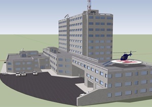 现代风格多层详细医院建筑SU(草图大师)模型