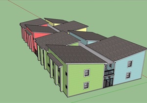 多层详细的住宅楼建筑SU(草图大师)模型