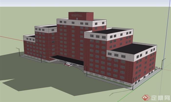 多层现代风格医疗建筑楼设计su模型