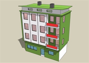 现代风格多层民居住宅楼SU(草图大师)模型