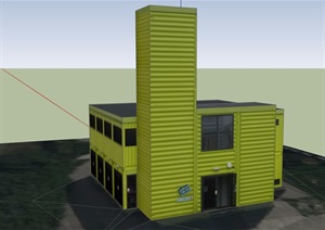 两层集装箱餐馆建筑设计SU(草图大师)模型