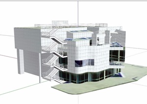 现代风格多层详细工业建筑SU(草图大师)模型