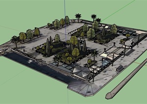 现代风格精致完整的广场景观设计SU(草图大师)模型