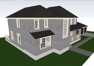 美式风格经典完整的住宅别墅设计SU(草图大师)模型