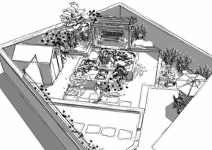无材质贴图别墅庭院景观设计SU(草图大师)模型
