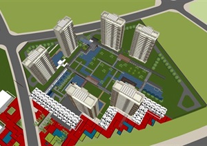 某新亚洲主义居住区住宅建筑SU(草图大师)精细模型