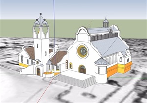 欧式风格详细的教堂文化建筑SU(草图大师)模型