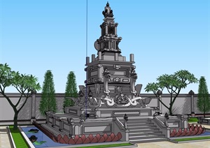 东南亚风格景观塔设计SU(草图大师)模型