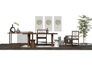 中式书桌绘画桌SU(草图大师)模型