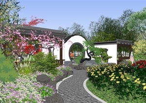 中式花园公园景观SU(草图大师)模型