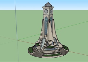 欧式风格独特的钟塔建筑SU(草图大师)模型