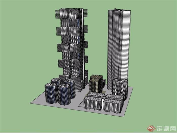 现代风格办公大楼群建筑设计su模型