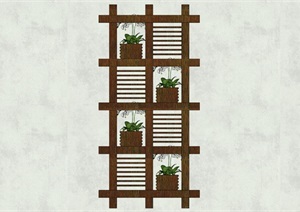 现代简约方形造型木质垂直花架SU(草图大师)模型