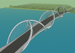 现代风格详细完整的过江桥设计SU(草图大师)模型