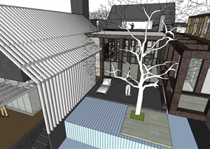 现代创意坡屋顶工业风金属格栅表皮私人住宅别墅小型活动中心会所