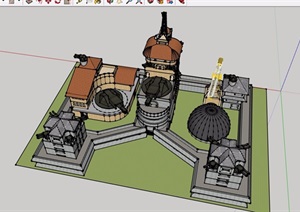 欧式风格城堡详细建筑设计SU(草图大师)模型