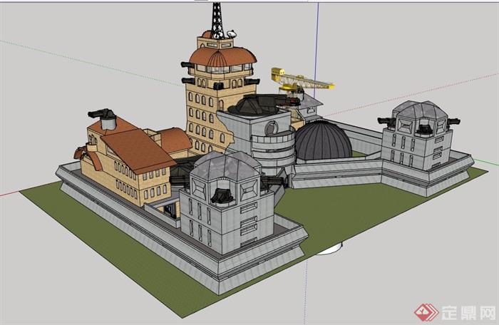 欧式风格城堡详细建筑设计su模型