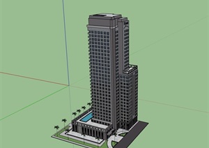 现代风格高层完整的办公大楼SU(草图大师)模型