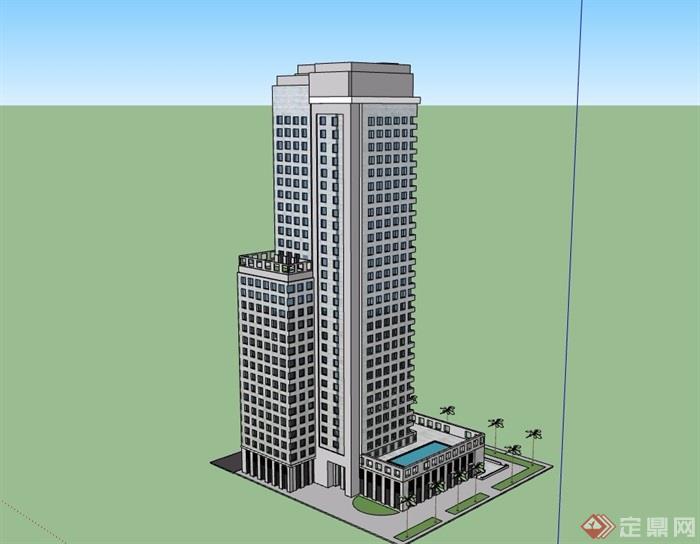 现代风格高层完整的办公大楼su模型
