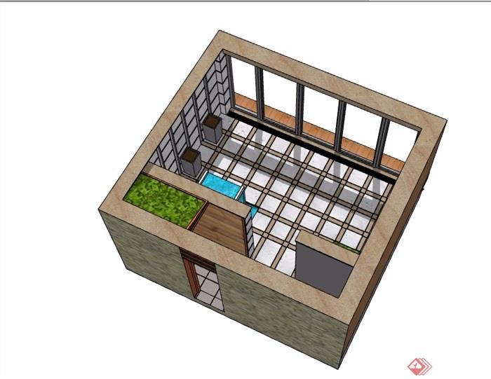 现代住宅阳台详细设计su模型