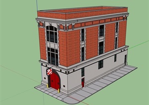 三层餐饮建筑设计SU(草图大师)模型