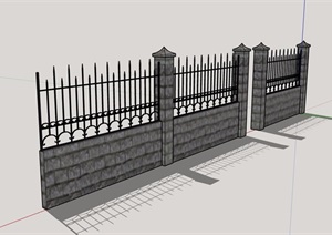 欧式风格详细完整围墙栏杆设计SU(草图大师)模型
