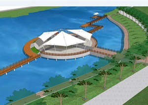 码头滨水公园景观设计SU(草图大师)模型