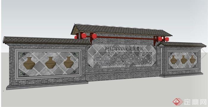 红色旅游文化景墙SU模型(2)