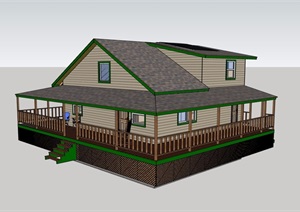 美式风格详细完整的住宅两层别墅设计SU(草图大师)模型