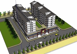 某中式风格市场住宅建筑设计SU(草图大师)模型