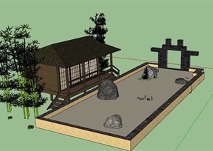 中式风格单层住宅屋设计SU(草图大师)模型