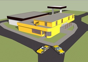 现代风格两层交通码头建筑SU(草图大师)模型
