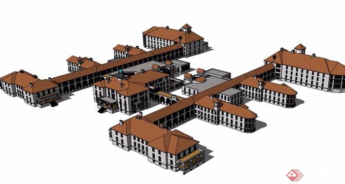 欧式风格详细的医疗医院建筑设计su模型