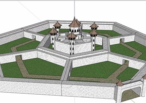 某欧式城市城堡综合建筑SU(草图大师)模型