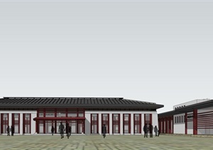 某单层汉唐风游客中心建筑设计SU(草图大师)模型