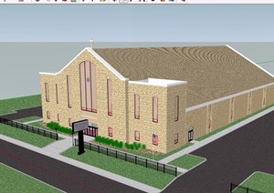 美式风格两层教堂建筑设计SU(草图大师)模型