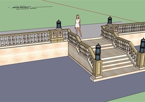 欧式风格楼梯栏杆素材设计SU(草图大师)模型