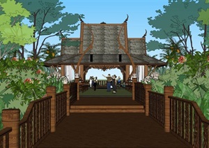 某东南亚风格婚礼岛旅游小岛设计SU(草图大师)模型
