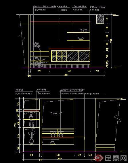 餐厅装饰墙及酒架造型CAD立面图