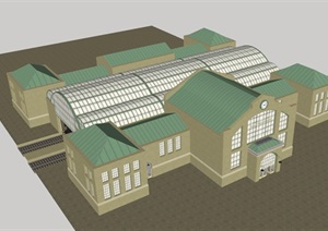 欧式风格详细的火车站建筑设计SU(草图大师)模型