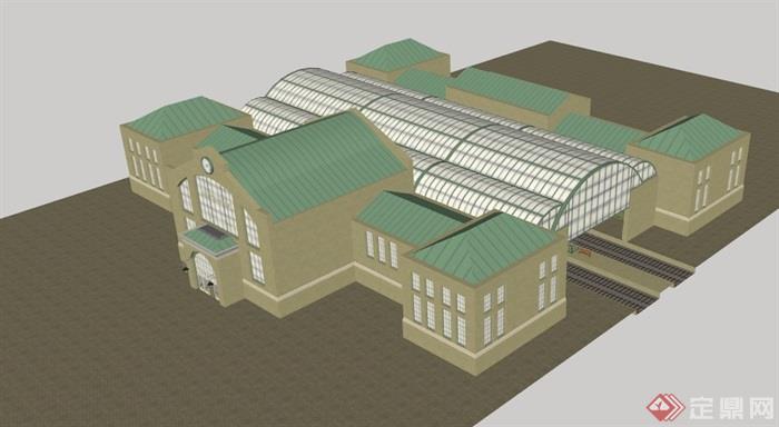 欧式风格详细的火车站建筑设计su模型