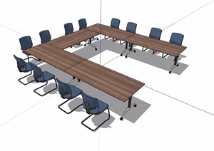 现代风格详细完整的办公桌椅SU(草图大师)模型