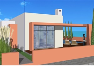 单层详细的现代风格住宅别墅SU(草图大师)模型