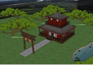 古典中式风格两层住宅建筑SU(草图大师)模型