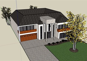 美式风格两层详细完整的住宅别墅SU(草图大师)模型
