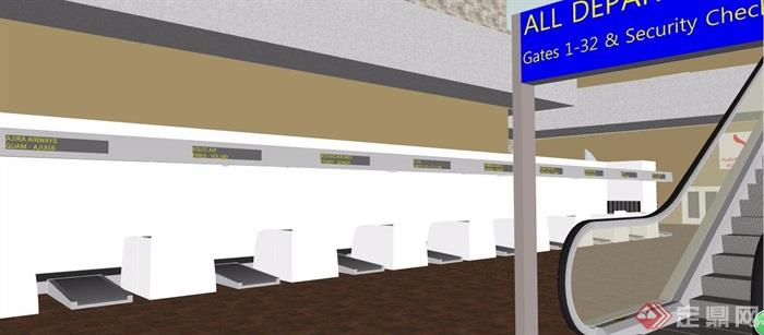 机场安检区室内设计su模型
