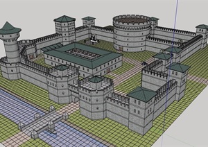 欧式风格详细城堡建筑设计SU(草图大师)模型