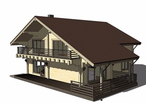 英式风格详细经典的住宅别墅建筑SU(草图大师)模型